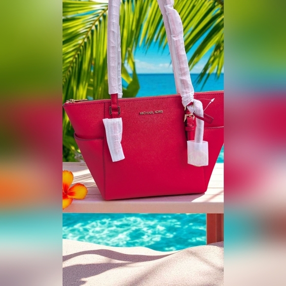 Michael Kors Charlotte Large Top Zip Shoulder Tote Bag Bright Red(NWT) - Picture 3 of 13